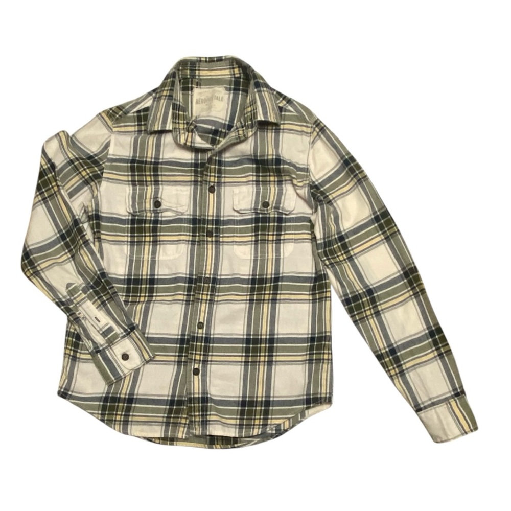 Aeropostal Cream Grey Blue‎ Flannel Over Shirt Sz S